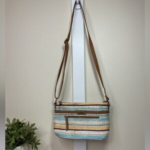 Rosetti Tan and Blue Striped Crossbody Bag